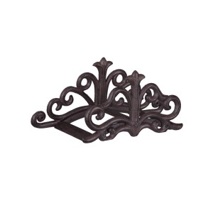 Brauner Wand-Schlauchhalter aus Gusseisen mit Ornamenten, 15x36x15 cm.
