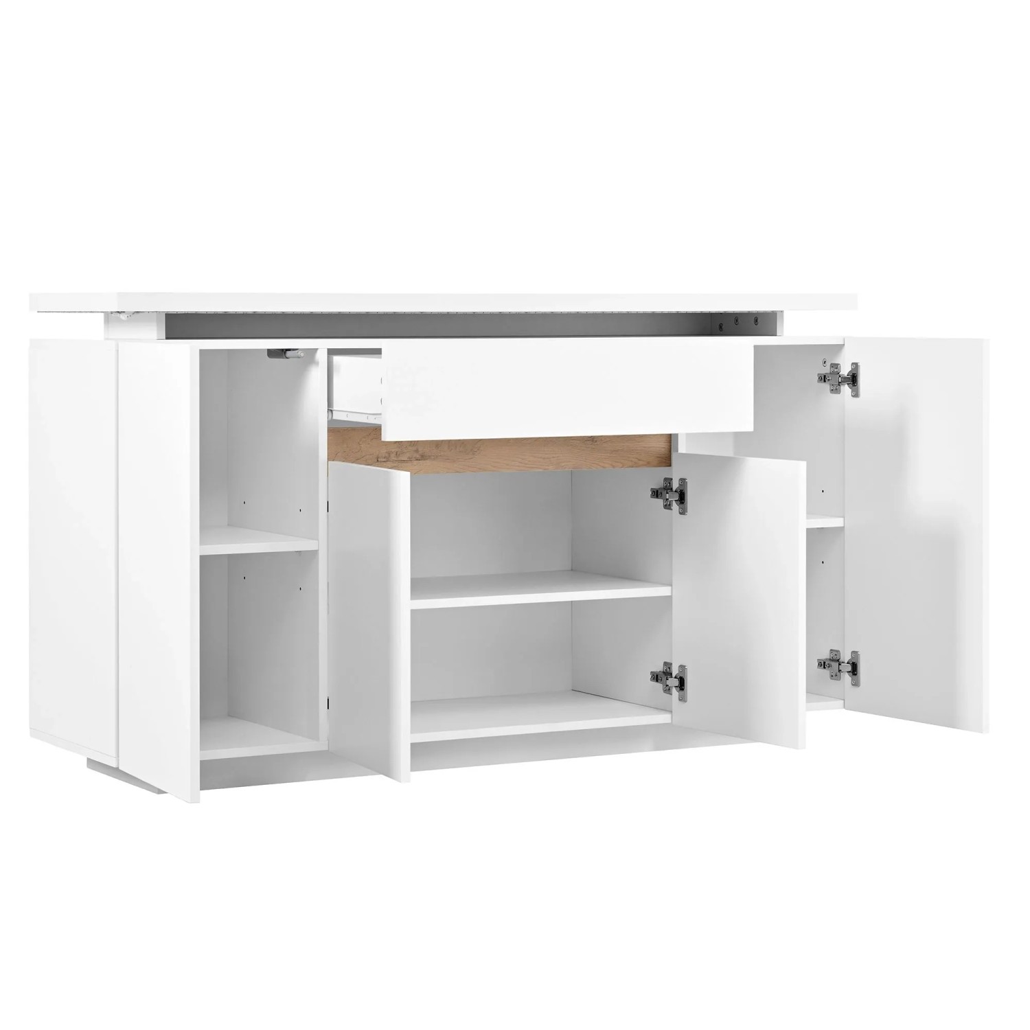 okwish Sideboard mit LED Beleuchtung Schublade Türen Flur 140x40x80cm Weiß
