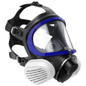 Dräger X-plore 5500 Atemschutz-Vollmaske, Universalgröße. Schwarz mit blauem Rand, P3-Filter für Handwerk.