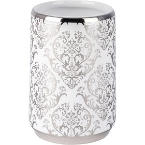 Wenko Zahnputzbecher Barock, Keramik, silber-weiß mit Ornamenten.