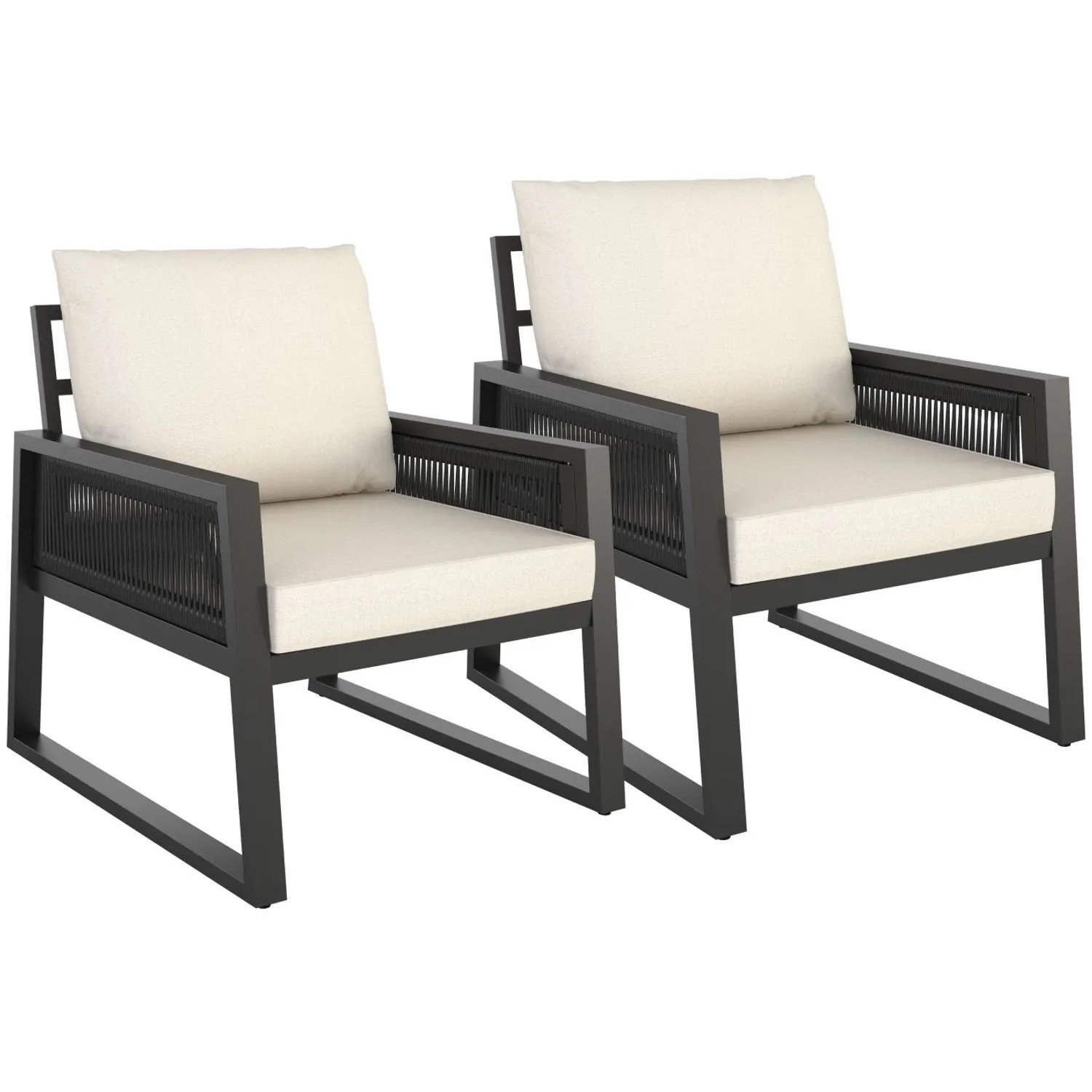 Tectake Aluminium Garten Lounge Set Captive Im Rope Design 7 cm Sitzpolster  Dicke Rückenkissen  76 50 x 67 x 85 cm Anthrazit