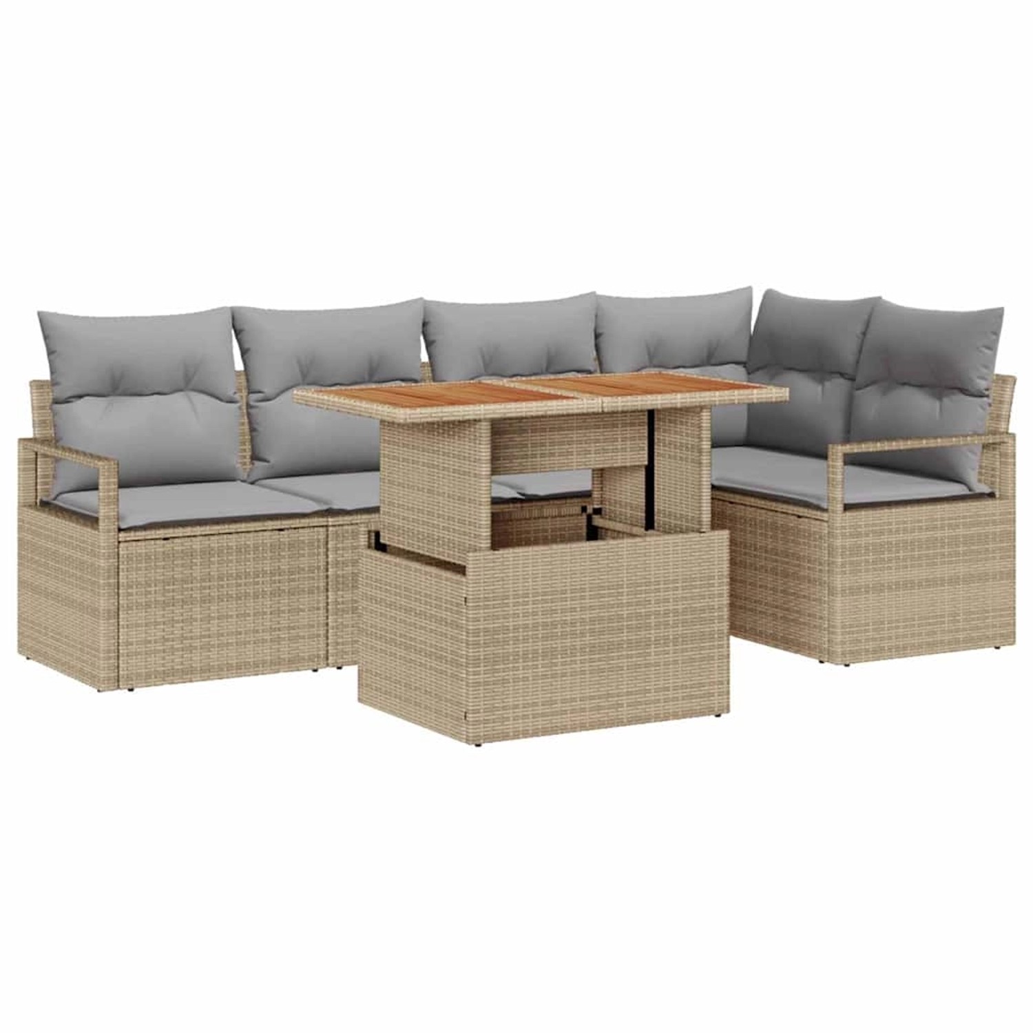 vidaXL Garten-Sofa-Set mit Speicher 6-Tlg Beige Poly Rattan 3358450 günstig online kaufen