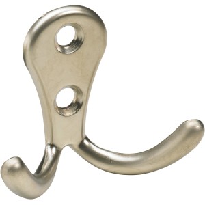 Matt vernickelter Hettich Mantelhaken aus Zinkdruckguss, 44x54x24 mm.