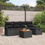 Schwarzes 6-tlg. vidaXL Garten-Sofa-Set aus Poly Rattan mit Kissen und Tisch.