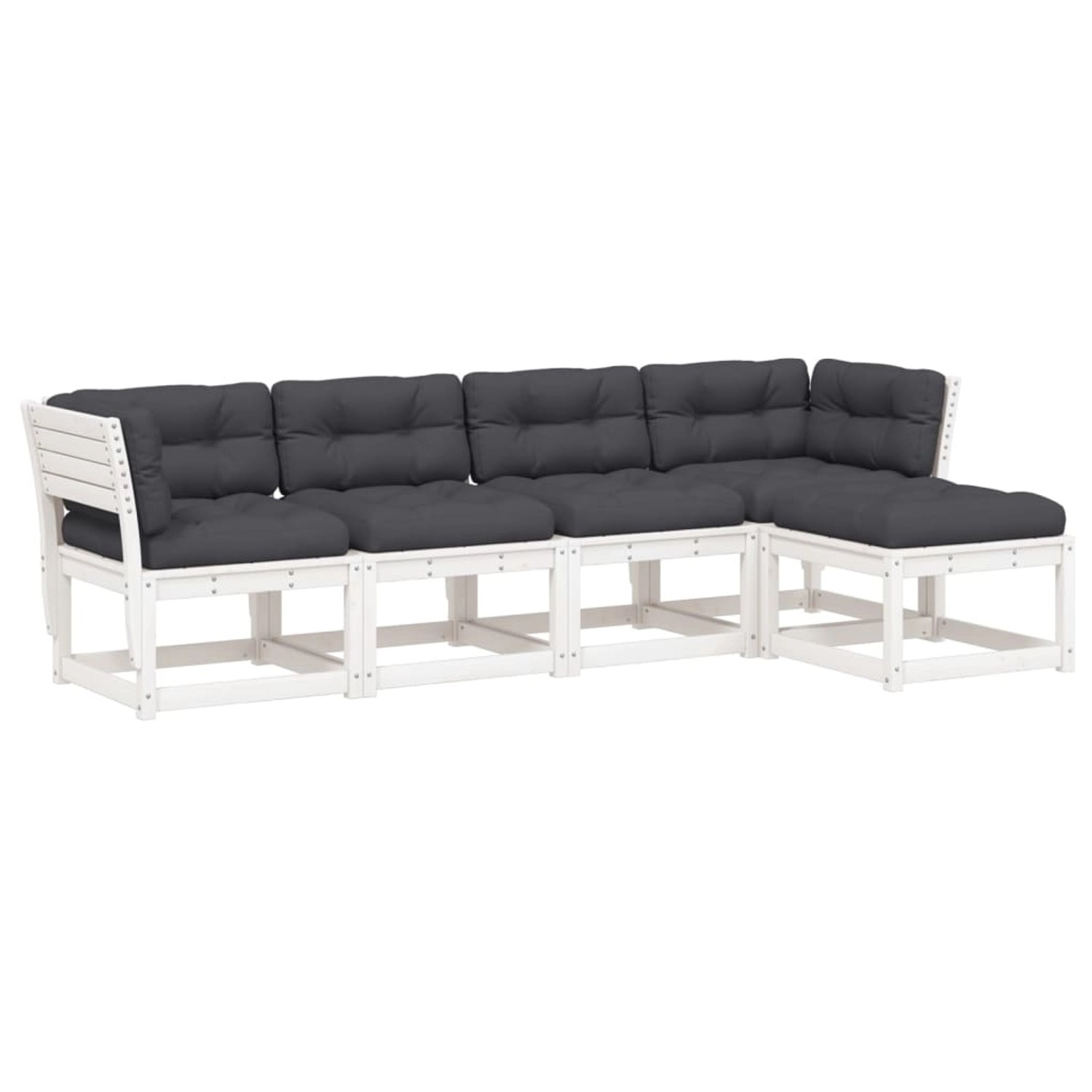vidaXL 5-Tlg Garten-Sofagarnitur mit Kissen Weiß Massivholz Kiefer 3217011