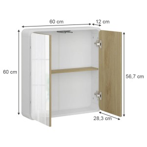 Vicco Badspiegelschrank Arla, 60x60 cm, weiß/Eiche, mit zwei Spiegeltüren und Ablage.