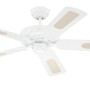 Weißer WESTINGHOUSE Deckenventilator Monarch, 122 cm, mit Rattaneinlage und Zugkette.