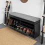 Schwarze SoBuy Sitzbank FSR64-SCH mit grauem Sitzkissen und Schuhfächern.