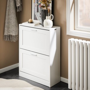 SoBuy Schuhkipper Schmal Schuhschrank mit 2 Klappen für Diele Flur FSR137-W