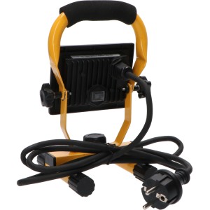 LED's Work LED-Baustrahler 10W mit gelbem Gestell, Kabel und Stecker.