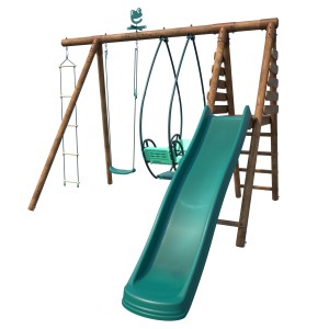 Soulet Holzschaukel Lavande mit Rutsche, Boot-Schaukel und Leiter. Ideal für Kinder.