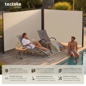 Tectake Doppel Seitenmarkise  200 x 600 cm Wetterfest  Blickdicht 200 x 600 cm 9 x 600 x 200 cm Beige