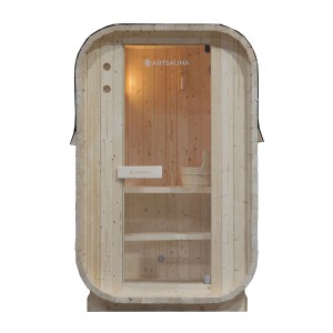 Artsauna Cube Fasssauna Nolvik S aus Fichte mit Glastür und Zubehör.