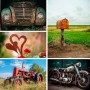 Collage mit Oldtimern und Rostobjekten, behandelt mit Rostschutz Öl Spray.