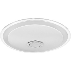 Weiße, runde Globo LED-Deckenleuchte Dunny mit Lautsprecher, 430x105 mm.