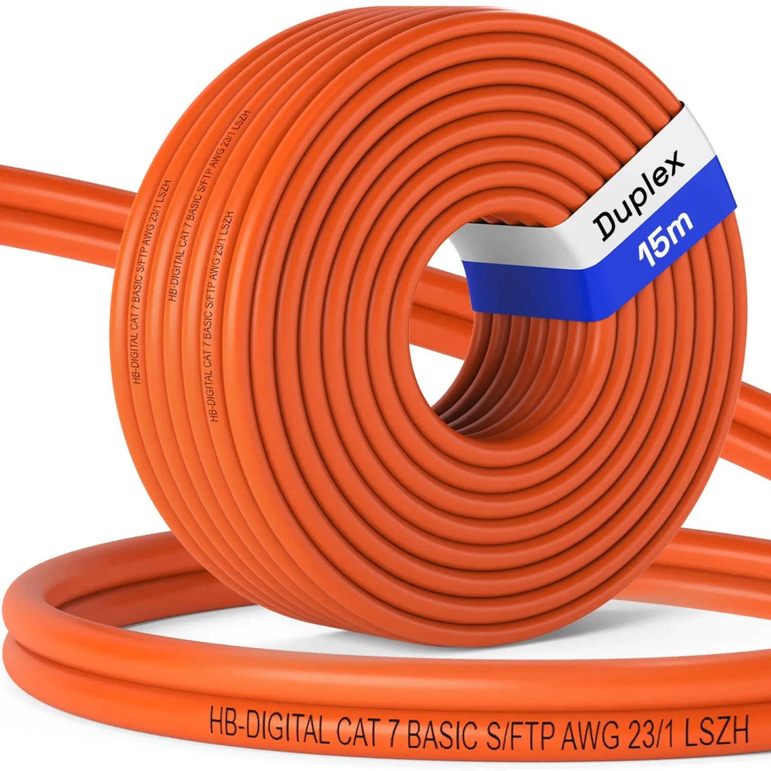 hb-digital Netzwerkkabel CAT 7 BASIC Duplex 15m AWG23 S/FTP LSZH Class Eca
