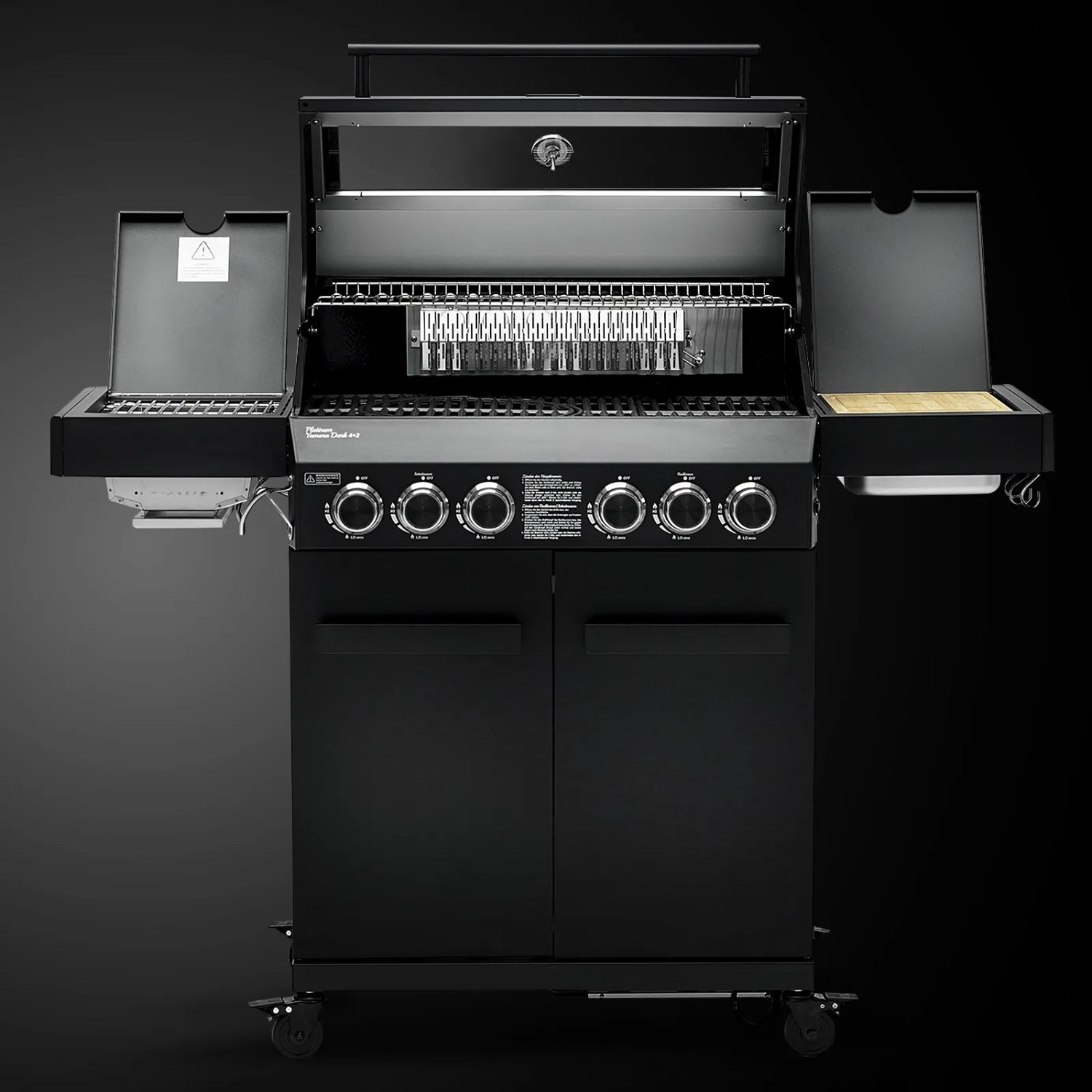 Schwarzer Taino Platinum Yamara Dark 4+2 Gasgrill mit 4 Brennern, Sear- und Backburner.