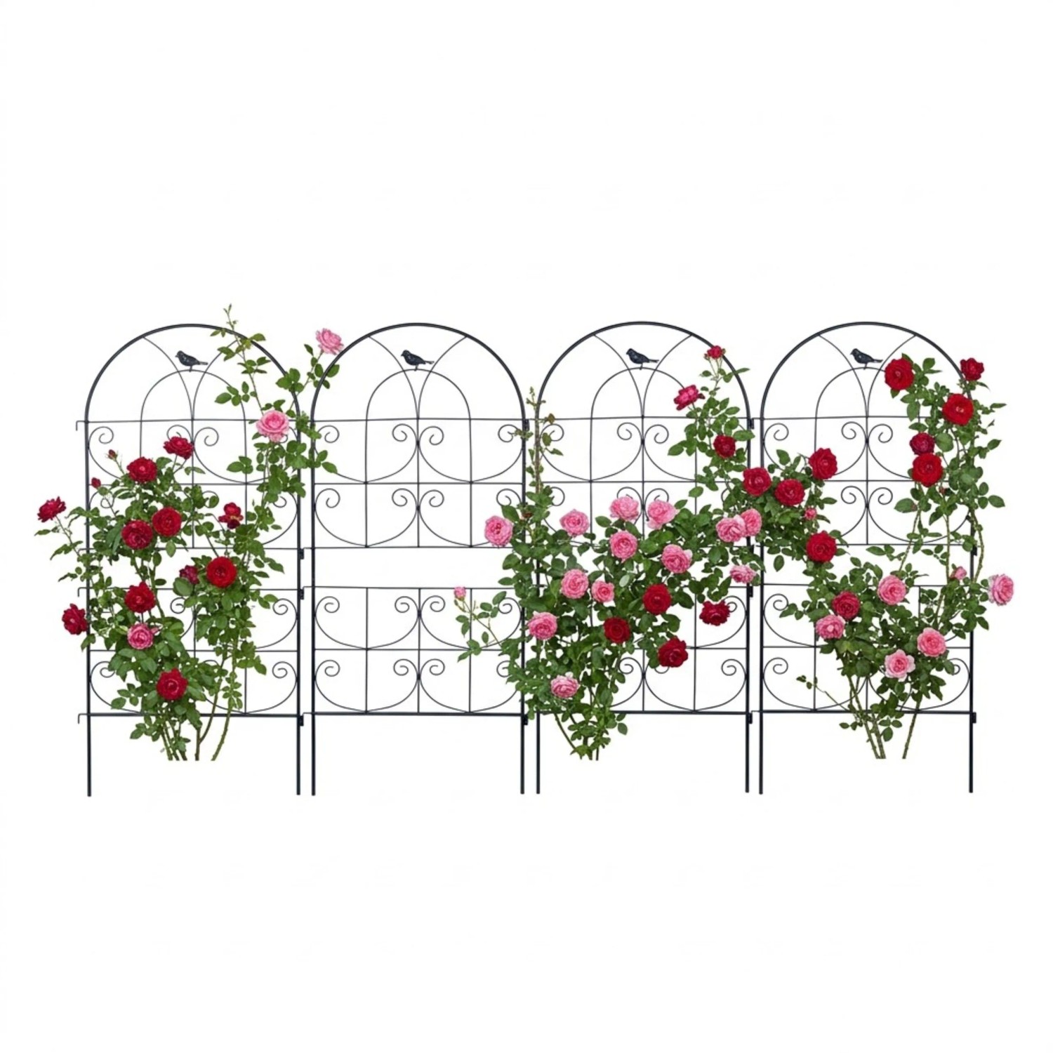 Relaxdays Rankgitter Vogel Stahl Schwarz Wetterfest 4er Set 116 cm x 50 cm x 1 cm