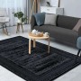 Schwarzer Kurzflor Teppich (80x150 cm) im klassischen, modernen Design mit Reliefstruktur.