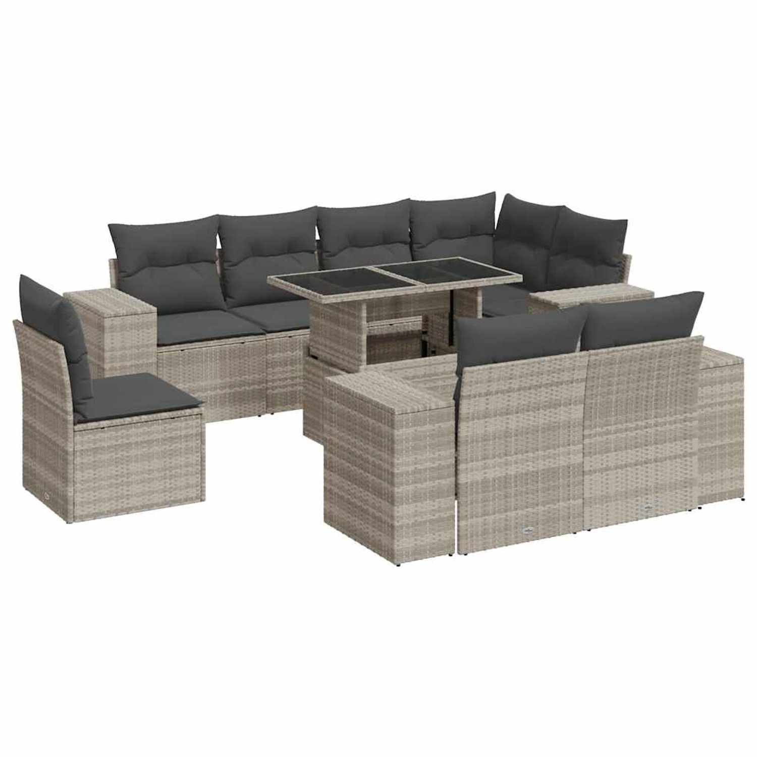 vidaXL 9-Tlg Garten-Sofagarnitur mit Kissen Hellgrau Poly Rattan 3326823 günstig online kaufen