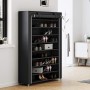 Schwarzes Songmics Schuhregal mit 10 Ebenen für ca. 54 Paar Schuhe im Wohnraum.