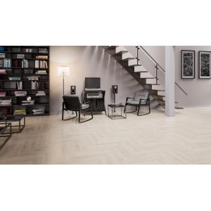 Check One Click-Vinylboden Weitenhagen Oak Herringbone im Wohnraum verlegt.