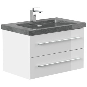 Posseik Badmöbel-Set Yamo, 75 cm, Weiß Hochglanz mit Granit Waschbecken