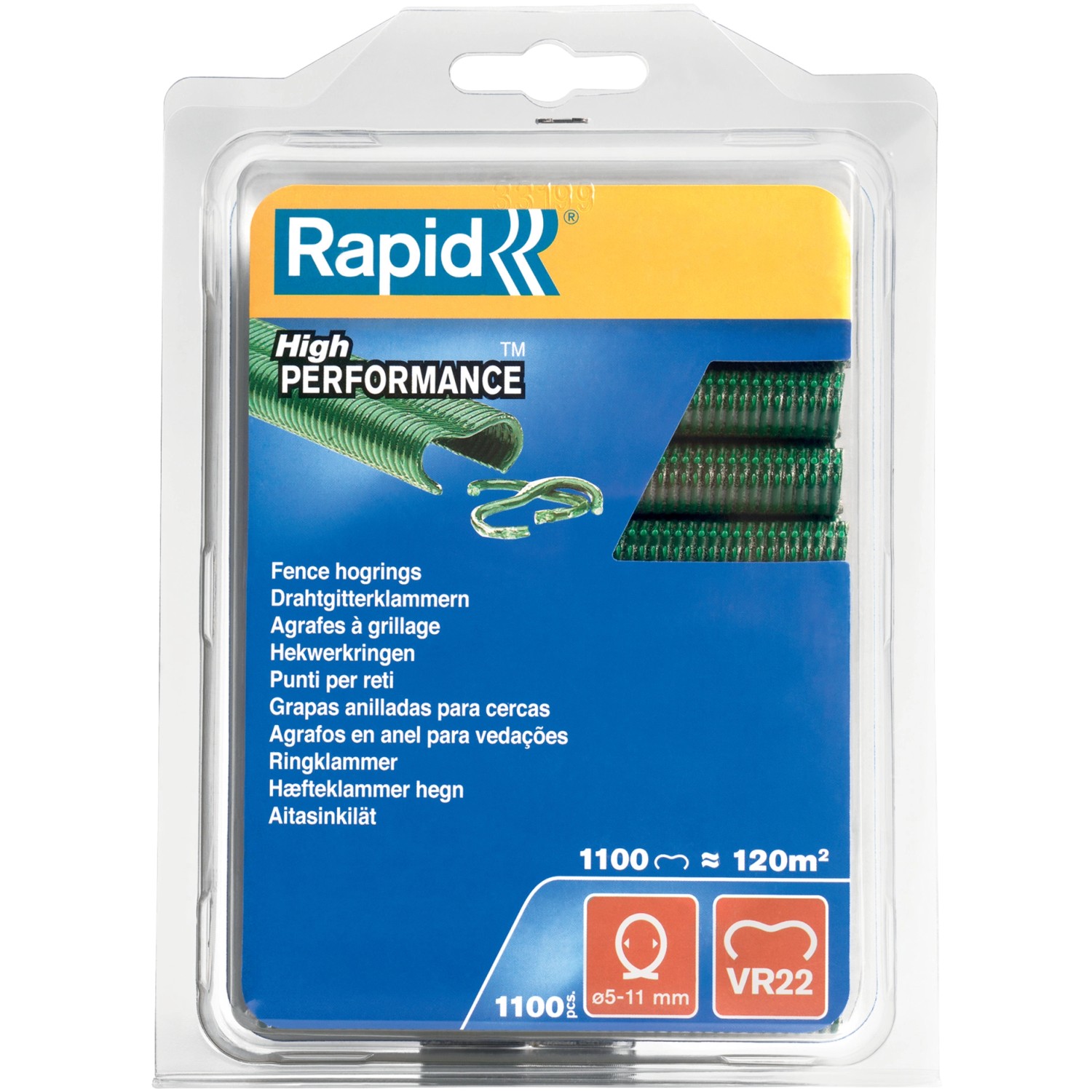 Rapid Ringklammern VR22, grün, 1100 Stück, für Zäune und Maschendraht.