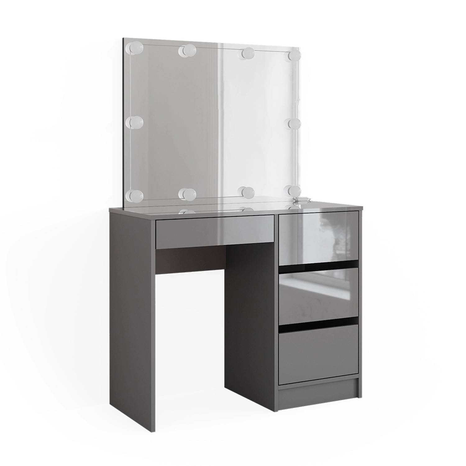 Vicco Schminktisch Sherry Grau/Grau Hochglanz 90 cm mit LED Beleuchtung und günstig online kaufen
