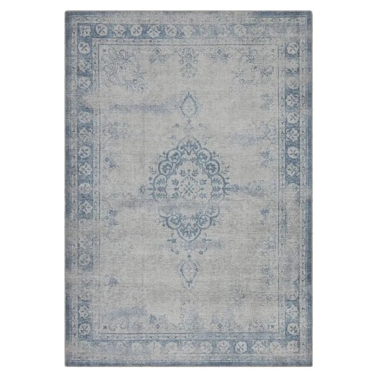 Vercai Rugs Teppich Script Medaillon Beige Blau 160 x 230 cm