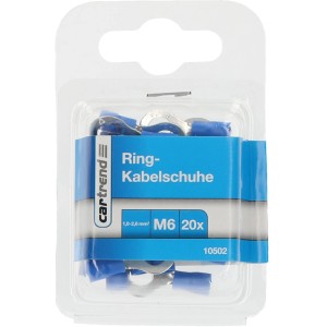 Cartrend Ring-Kabelschuhe M6, blau, 20 Stück, für Autoelektrik und lötfreie Kabelverbindungen.