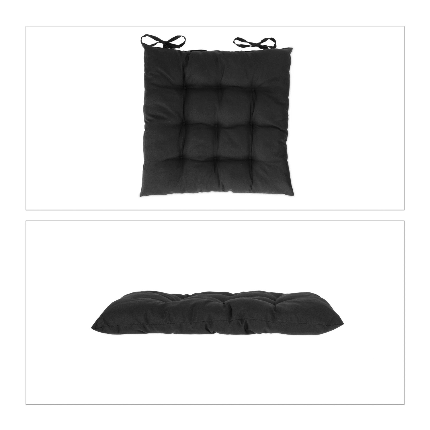 Relaxdays 4er Set Stuhlkissen Polyester Schwarz Formstabil 38 cm x 38 cm x 5 cm