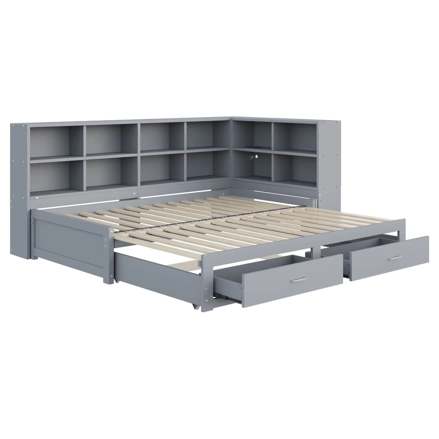 Merax Schlafsofa 90/180x190cm Massivholz Ausziehbett Grau