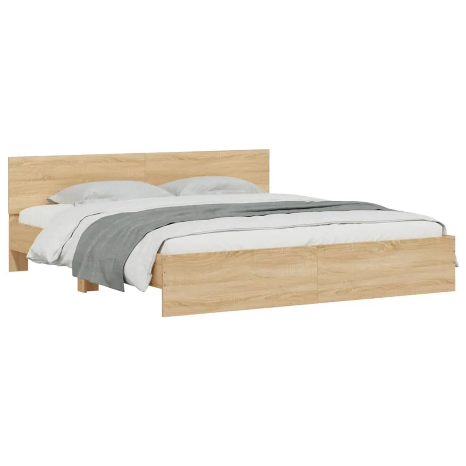 Bettgestell mit Kopfteil in Sonoma-Eiche, 160x200 cm. Modernes Design für Schlafzimmer.