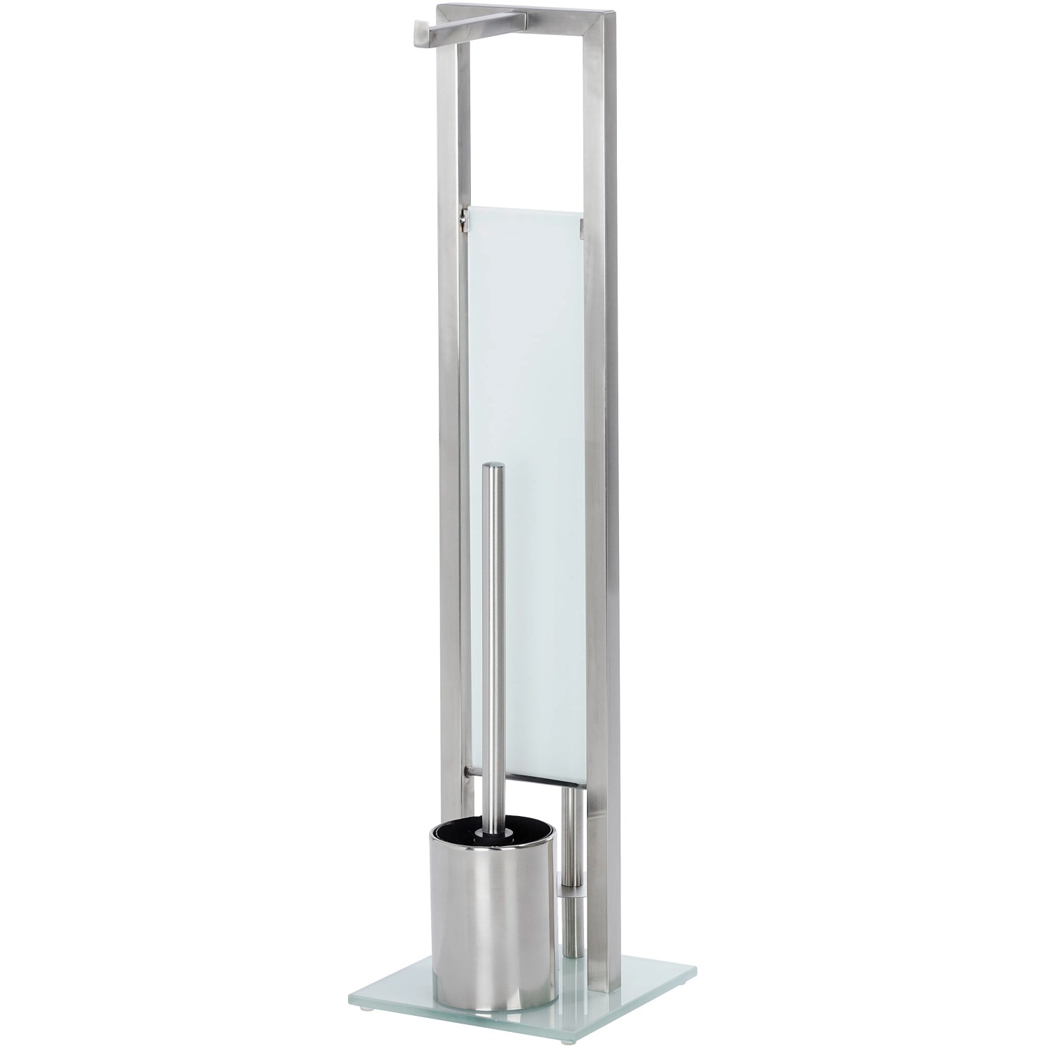 Wenko Stand WC-Garnitur Rivalta, silber matt, mit Toilettenpapier- und Bürstenhalter.