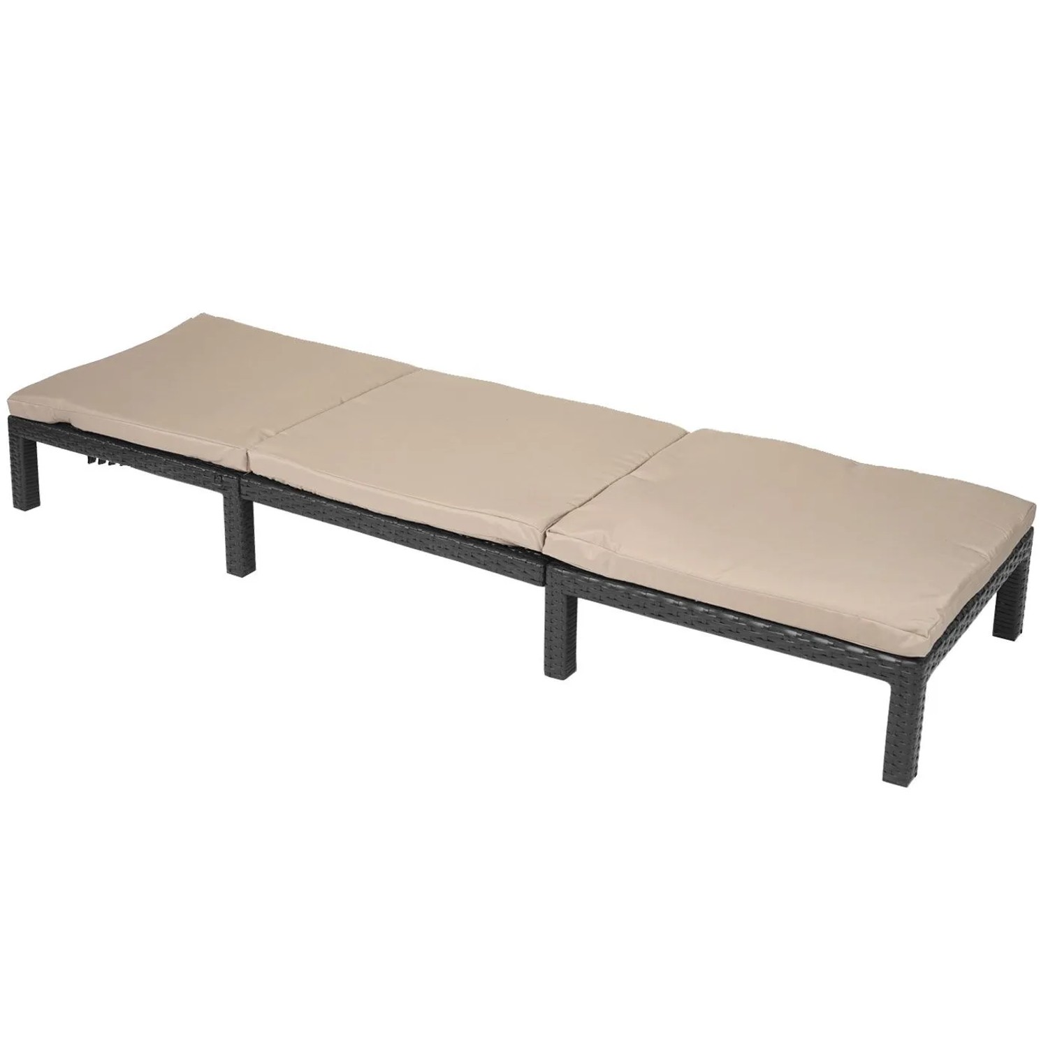 MCW Poly-Rattan Sonnenliege A51 in Anthrazit mit cremefarbenen, dreiteiligen Kissen. Verstellbare Gartenliege.