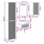 Technische Zeichnung des vidaXL 5-tlg. weißen Badmöbel-Sets: Hochschrank, Waschtisch, 2 Spiegelschränke mit Maßen.