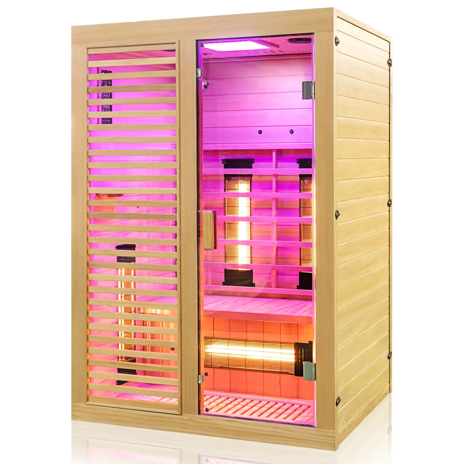 Dewello Infrarotkabine sauna Hamlin 130cm x 105cm 2 Personen Vollspektrum & Karbonstrahler Hemlock Tannenholz