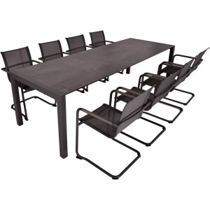 9-teiliges Gartenmöbel-Set Sophia mit 8 Schwingstühlen Kendra und Ausziehtisch.