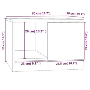 vidaXL Couchtisch Sonoma-Eiche, 50x50x36 cm, Holzwerkstoff, mit offenem Fach und Stauraum.
