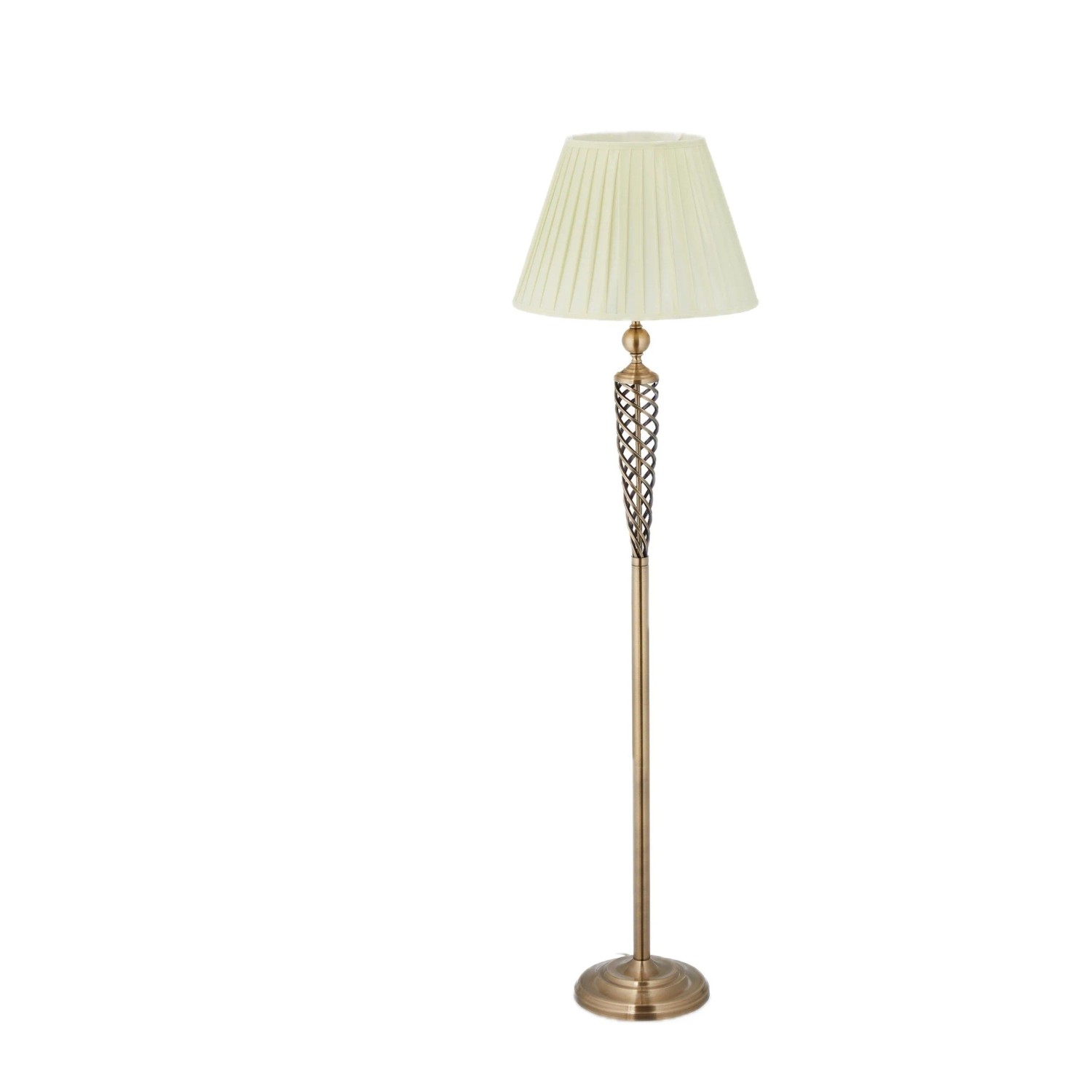 Relaxdays Stehlampe Eisen Stoff Elfenbeinweiß Messing Antik Fußschalter 157 cm x 42 cm, 5 kg