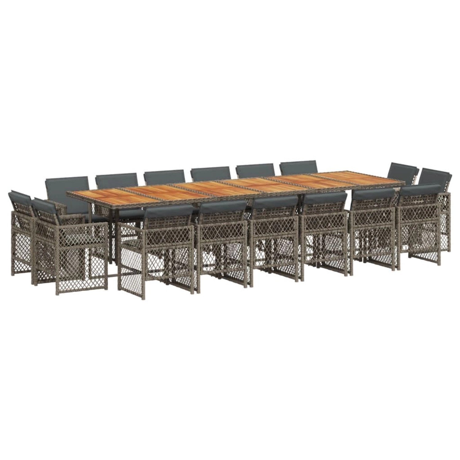 vidaXL 17-Tlg Garten-Essgruppe mit Kissen Grau Poly Rattan 3210890 günstig online kaufen
