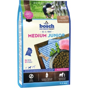 Bosch Medium Junior Hundefutter, 3kg Sack für mittelgroße Hunde in der Aufzucht.