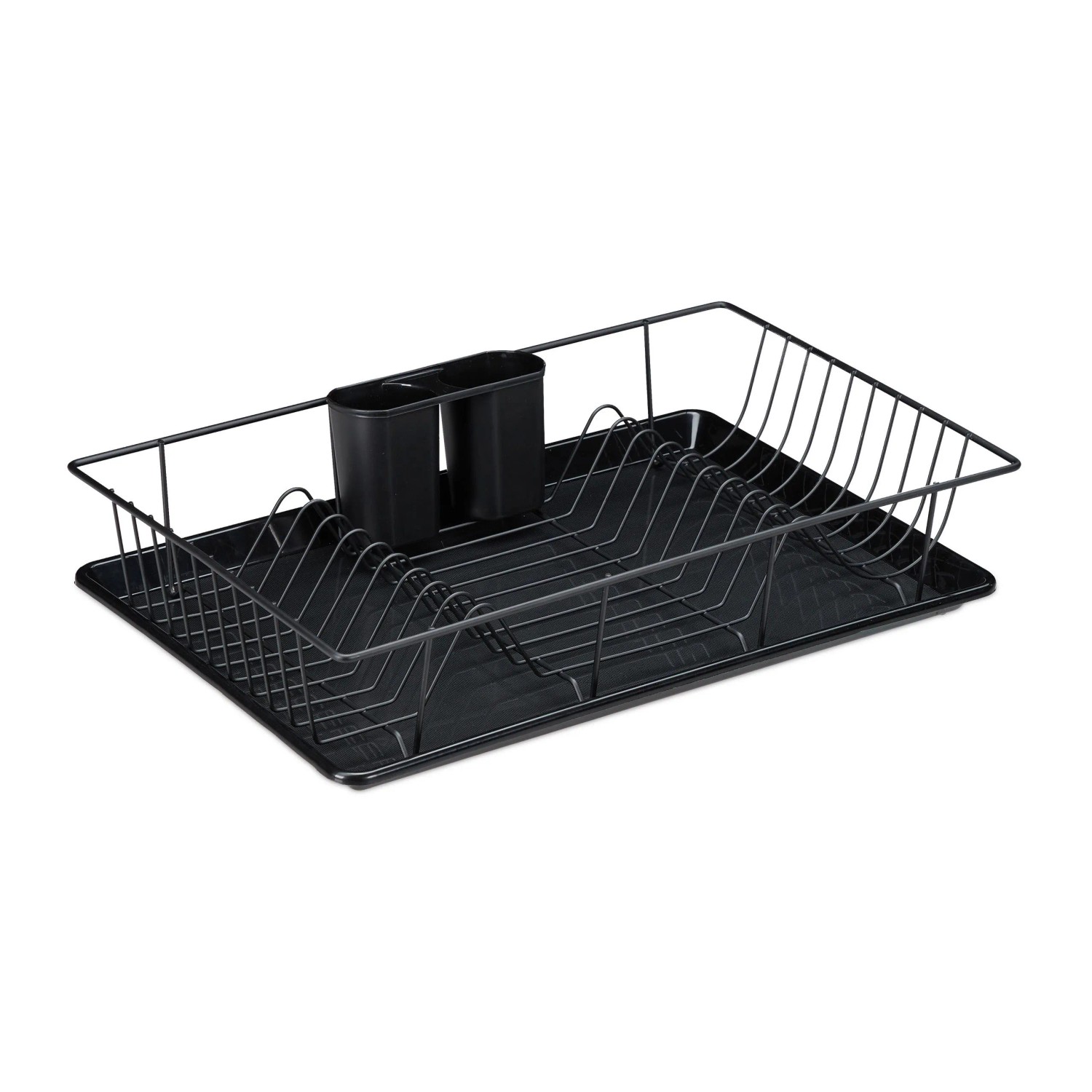 Relaxdays Abtropfgestell Eisen Kunststoff Schwarz mit Auffangschale 48 cm x 31,5 cm x 11 cm 0,9 kg