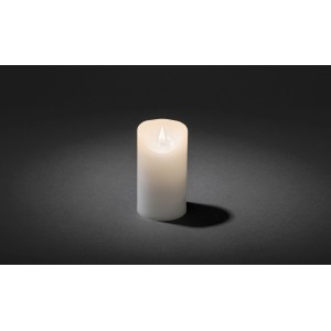 Weiße Konstsmide LED Echtwachskerze mit 3D-Flamme und Timer, 13,5 cm hoch.