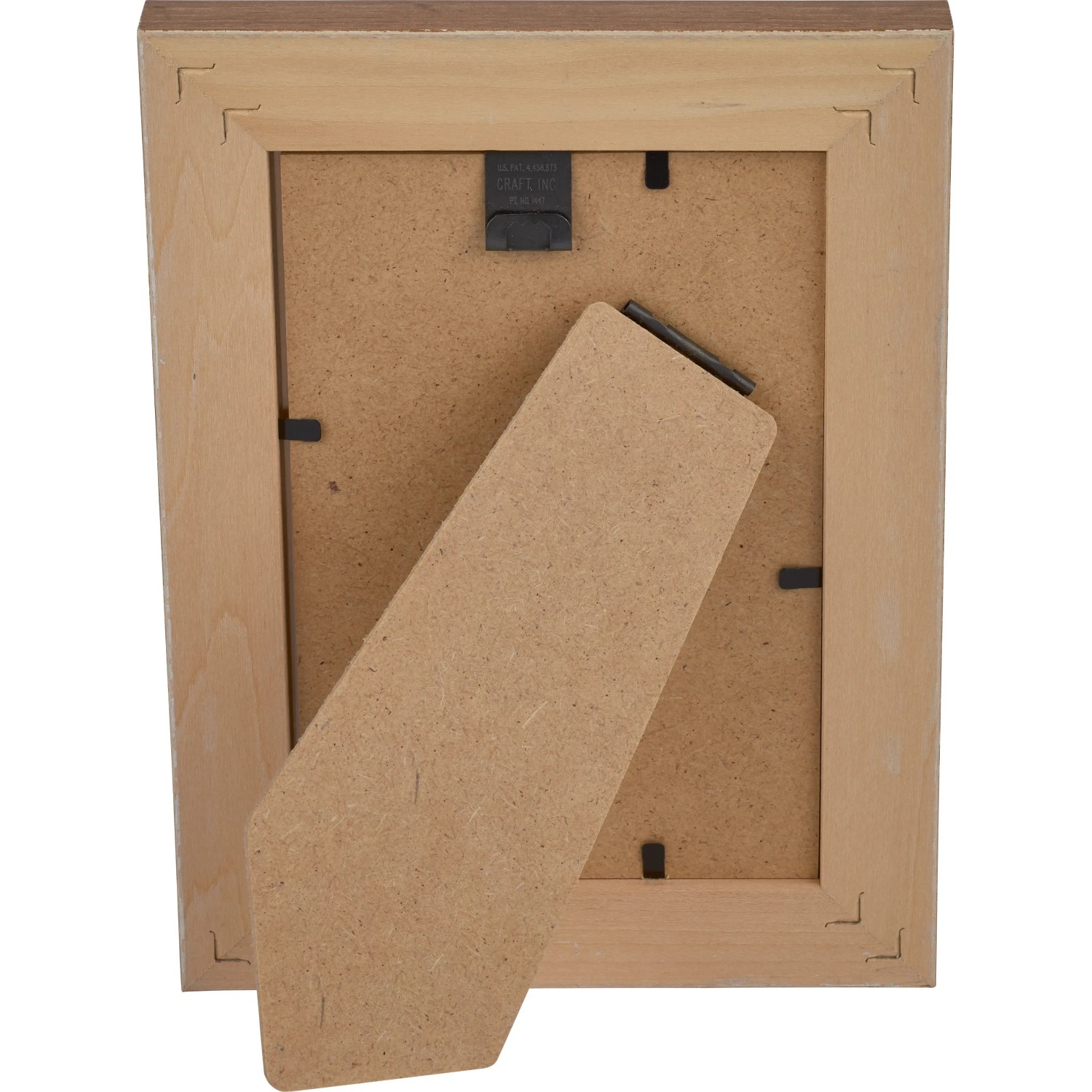Rückansicht Holz-Bilderrahmen (10x15 cm) in Natur mit Aufsteller.