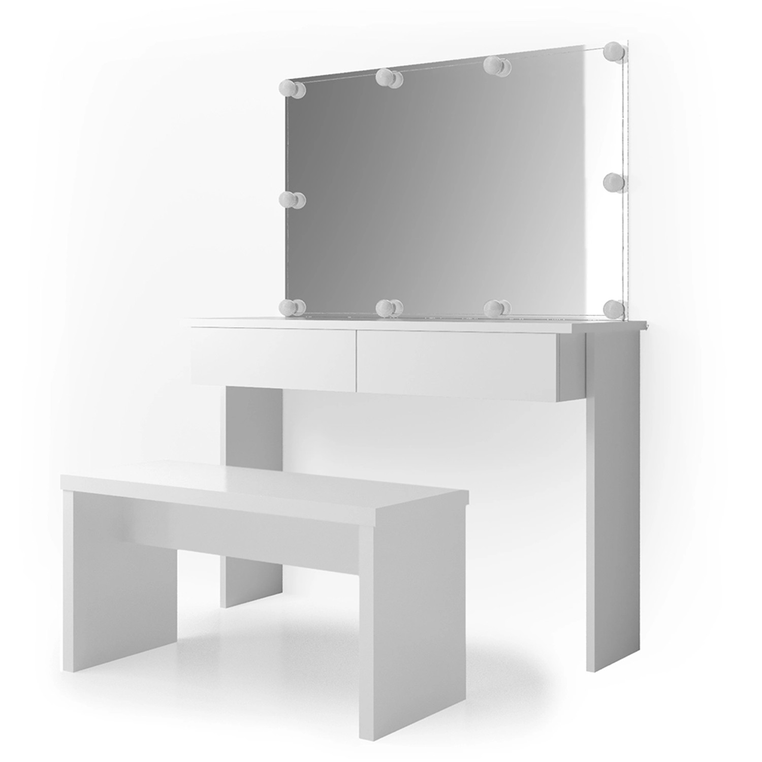 Vicco Schminktisch Azur Weiß 120 cm mit LED Beleuchtung und Bank günstig online kaufen