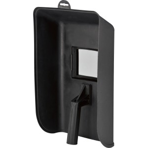 Schwarzes LUX Schweißerschutzschild mit Sichtfenster und Griff für optimalen Augenschutz beim Schweißen.