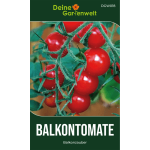 Rote Balkontomaten 'Balkonzauber' an grüner Pflanze. Ideal für Balkon & Terrasse. Gemüsesamen.