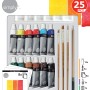 Daler-Rowney Acryl Malset, 25-teilig mit Farben, Pinsel, Bleistift und Papier.